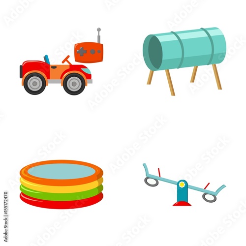 Machine for radio control, tunnel, trampoline, swing. Playground set collection icons in cartoon style vector symbol stock illustration web.