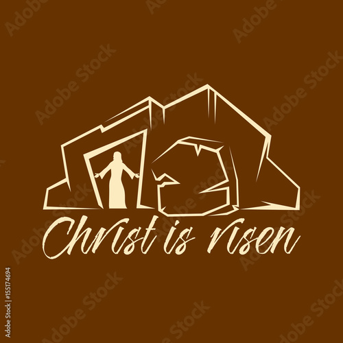 Biblical illustration. Christian lettering. Christ is risen