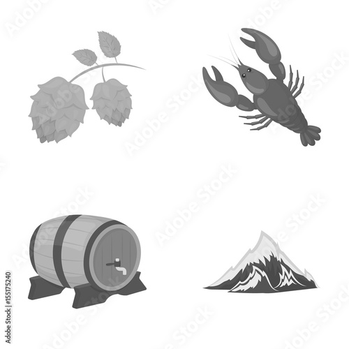 Alps, a barrel of beer, lobster, hops. Oktoberfestset collection icons in outline style vector symbol stock illustration web. photo