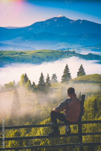 Early morning in a misty valley. Instagram stylisation