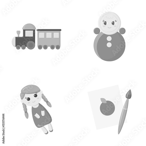 Train.kukla, picture.Toys set collection icons in monochrome style vector symbol stock illustration web.