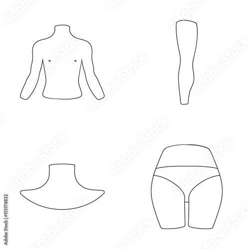Torso, leg, neck and buttocks. Body parts set collection icons in monochrome style vector symbol stock illustration web.
