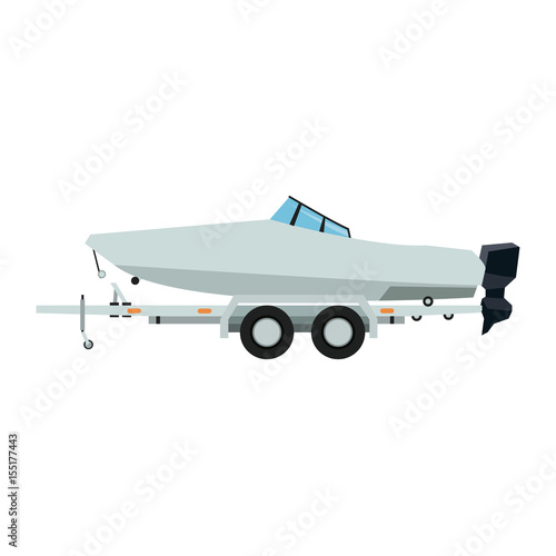 boat with trailer nautical transport luxury vector illustration