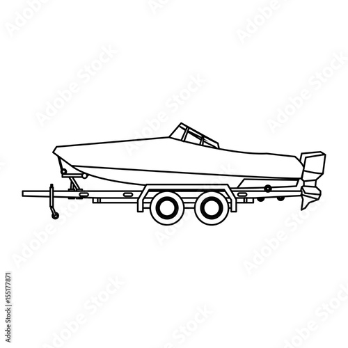 boat with trailer nautical transport luxury vector illustration