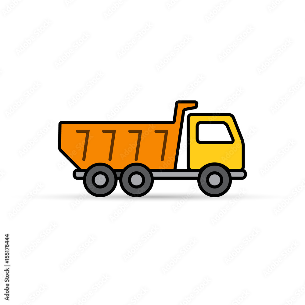 Dump truck tipper color icon, Vector Illustration on white.