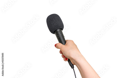 Wallpaper Mural Hand of reporter with black microphone isolated on white Torontodigital.ca