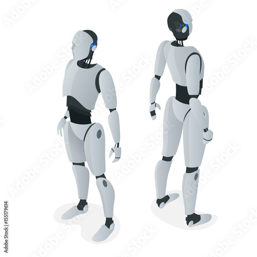 Isometric autonomous Robot. Flat vector Isolated on white illustration. Artificial intelligence