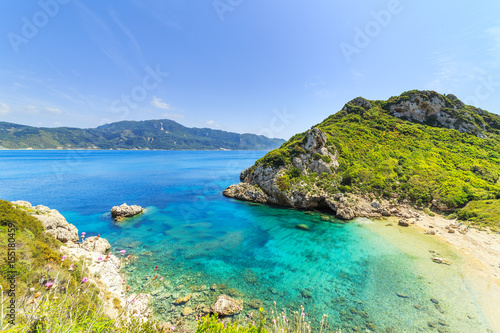 Fototapeta Naklejka Na Ścianę i Meble -  A panorama of Porto Timoni beach in Corfu, Greece