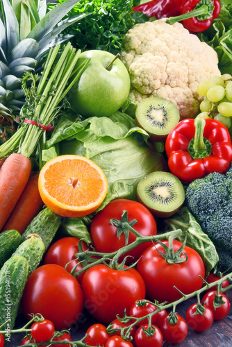 Fototapeta Naklejka Na Ścianę i Meble -  Assorted raw organic vegetables and fruits