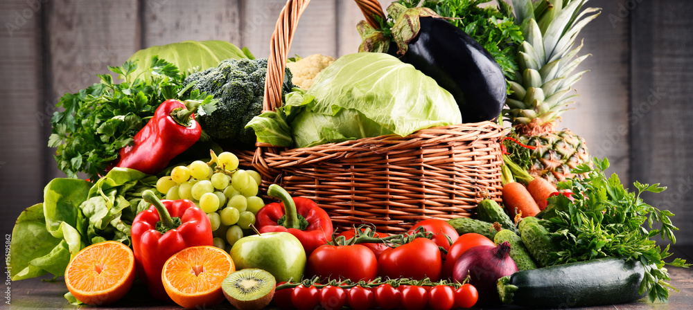 Fototapeta Assorted raw organic vegetables and fruits