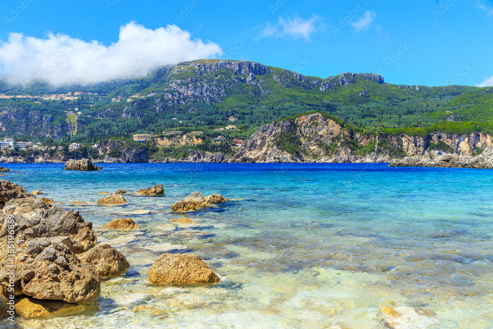 Fototapeta premium A panorama of Porto Timoni beach in Corfu, Greece