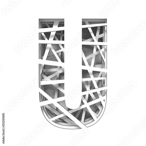Paper cut out font letter U 3D
