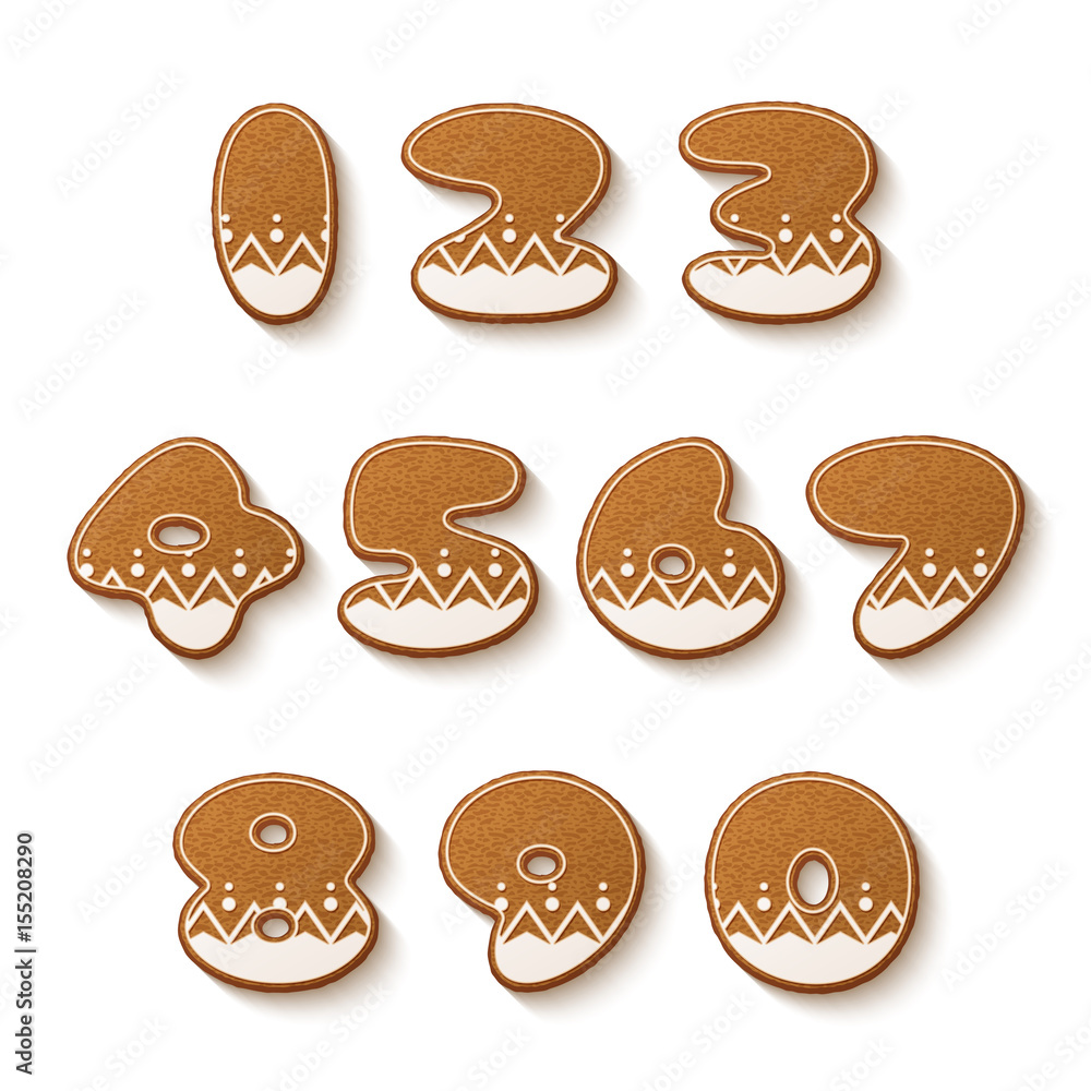Set of gingerbread cookies with icing. Numbers. Vector illustration Set of gingerbread cookies with icing. Numbers. Vector illustration