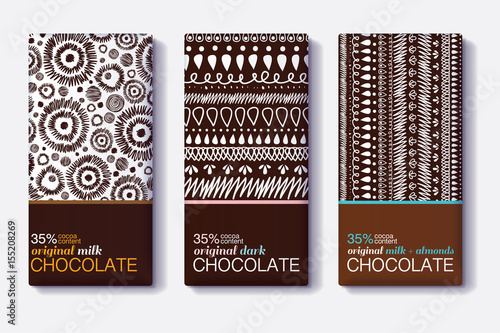 Vector Set Of Chocolate Bar Package Designs With Modern Brown Tribal Ikat Pat...