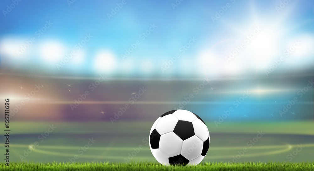 Fototapeta premium football stadium blurred background with ball and grass 3d rendering