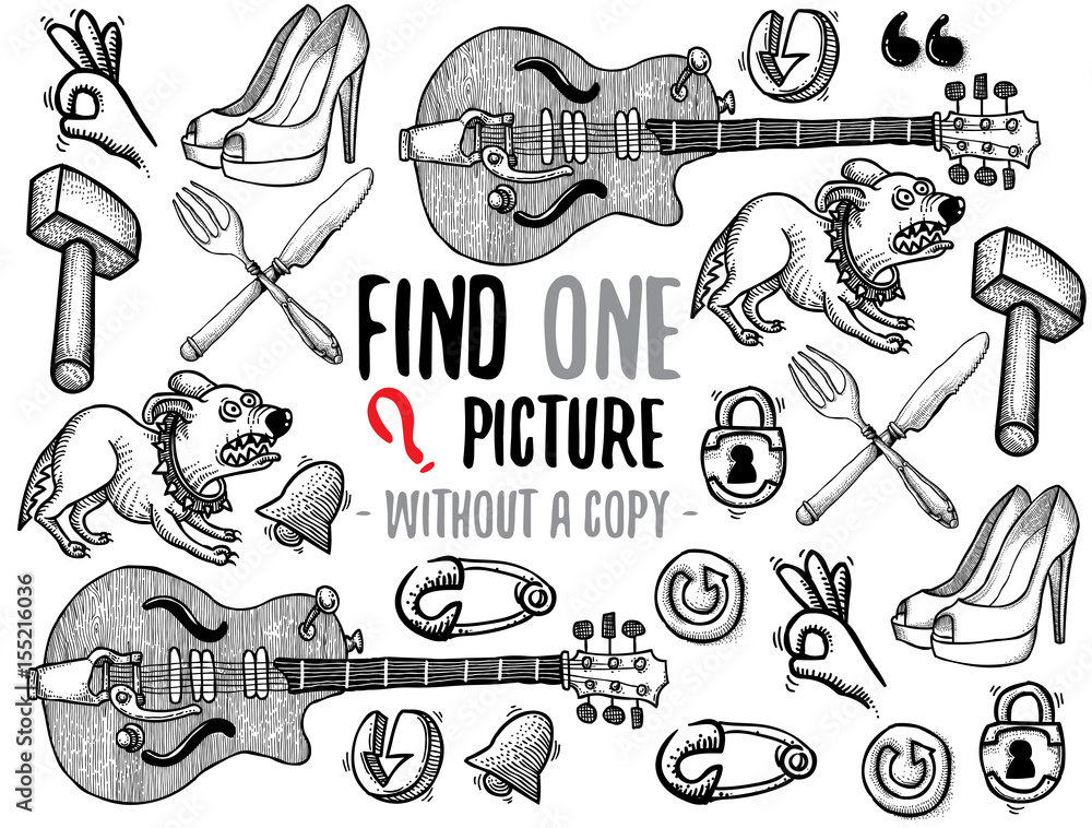 Obraz premium Find one picture without a copy. Educational game for children with cartoon characters. Characters ready for colouring.