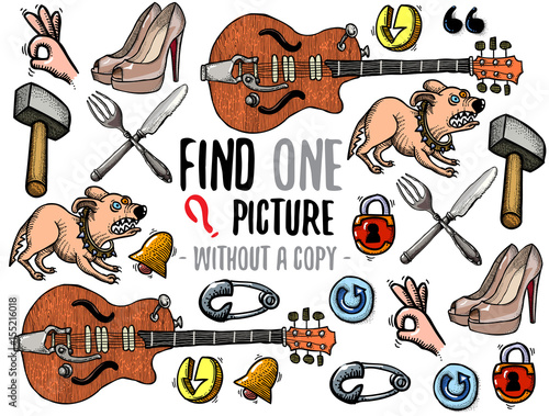 Find one picture without a copy. Educational game for children with cartoon characters.