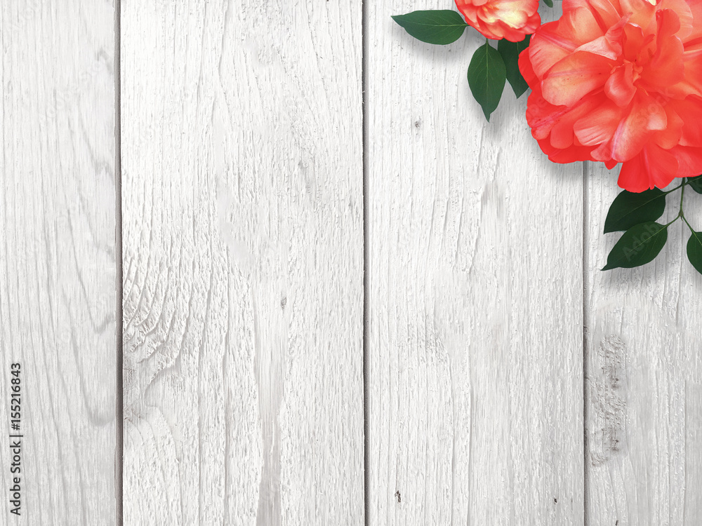 Red Flower Over Wood Background