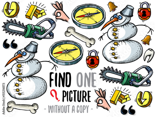Find one picture without a copy. Educational game for children with cartoon characters.