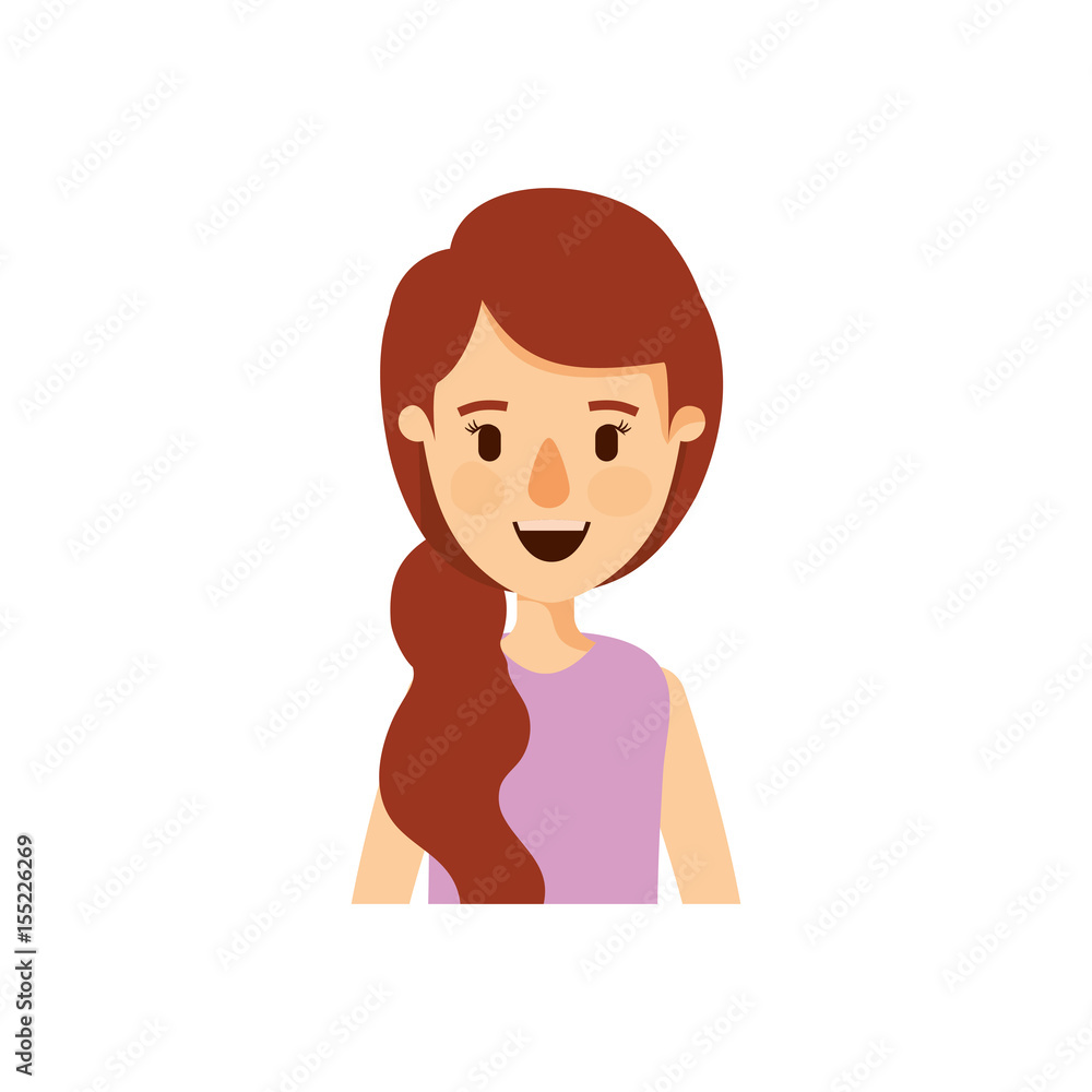 colorful caricature half body woman with side ponytail hair vector illustration colorful caricature half body woman with side ponytail hair vector illustration