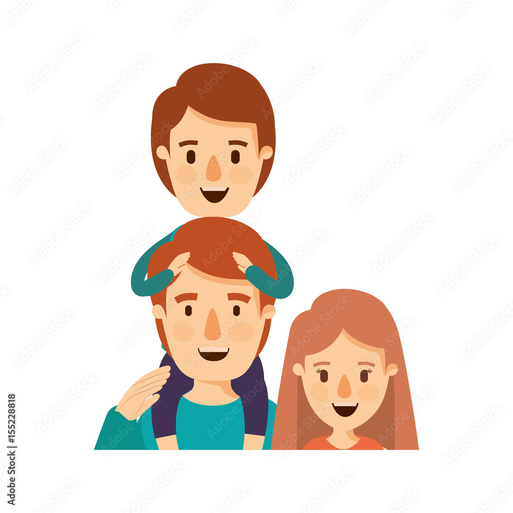 colorful caricature half body family mother and father with boy on his back vector illustration colorful caricature half body family mother and father with boy on his back vector illustration