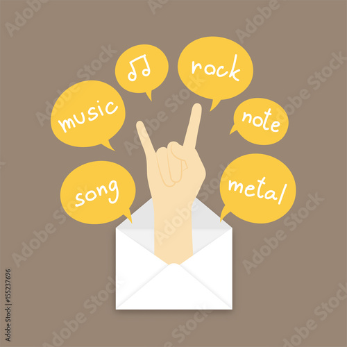 You got mail concept idea rock hand sign language pop up from mail illustration and text box isolated on brown color background, with copy space