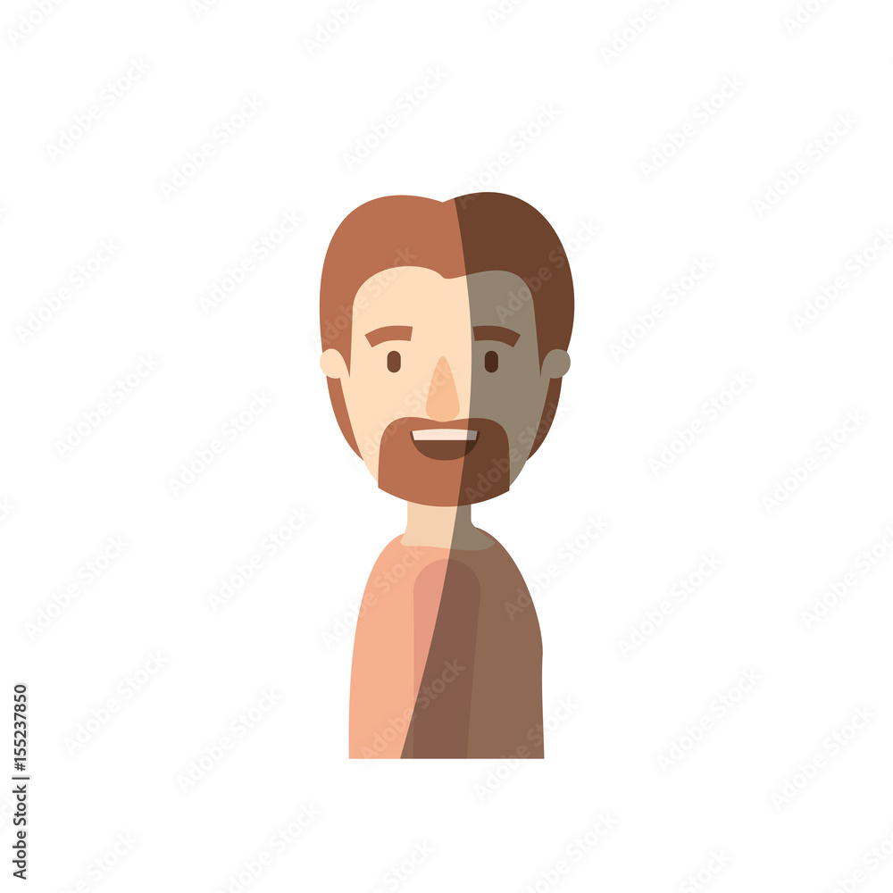 light color shading caricature side view man with moustache and beard vector illustration
