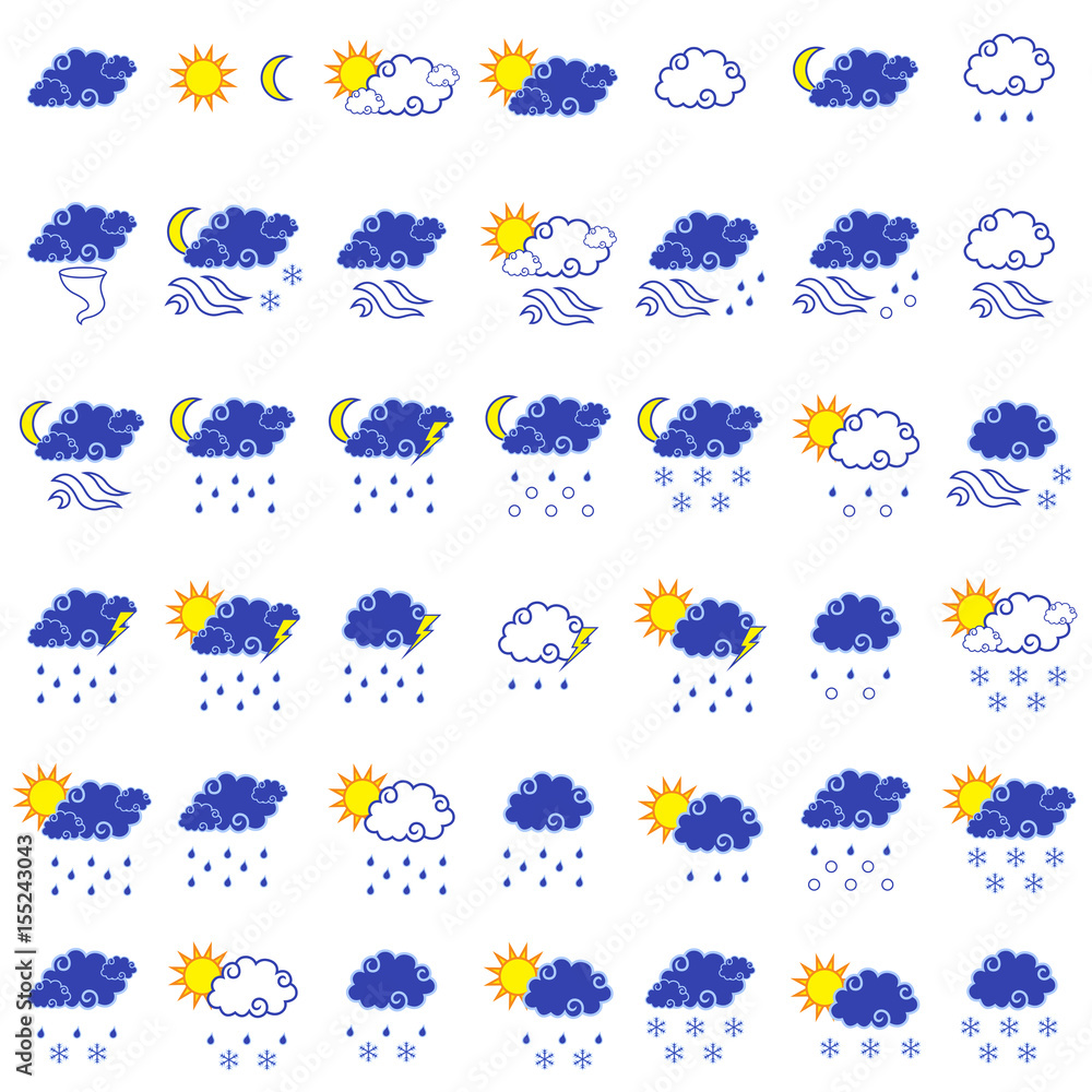 Set of  forty three forecast weather icons