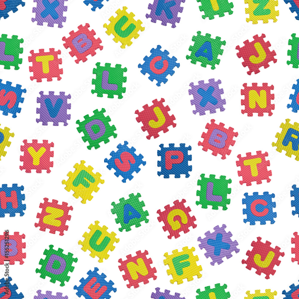 Seamless pattern of colorful alphabet blocks
