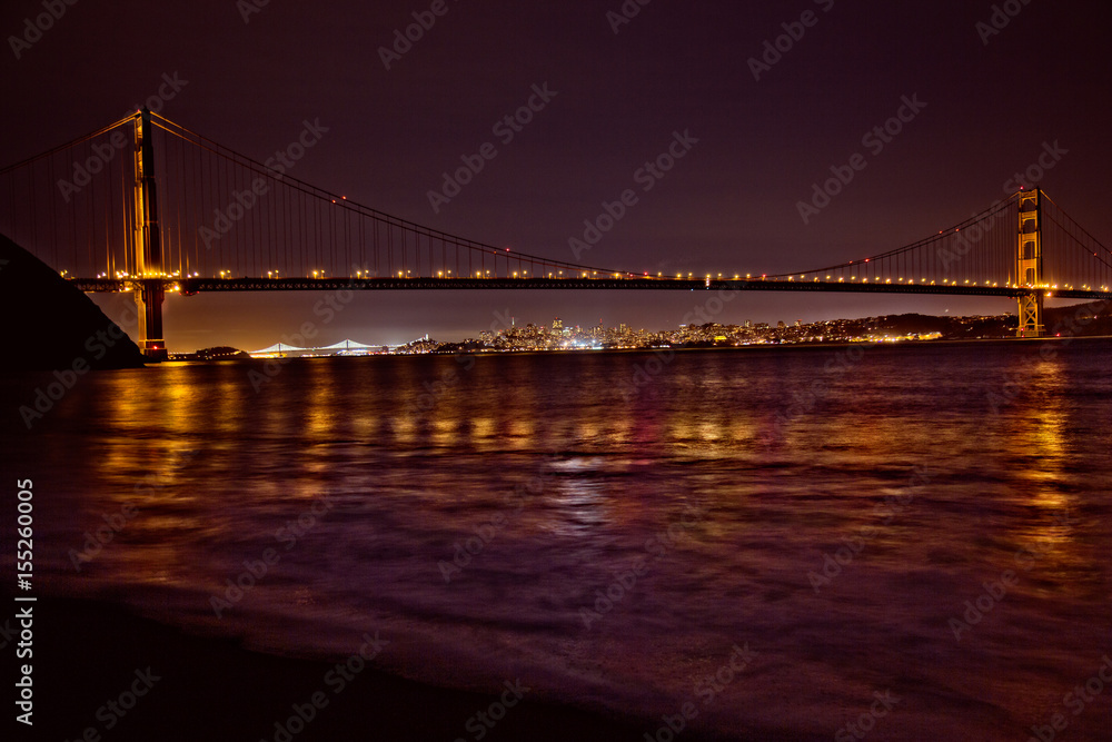San Francisco from Kirby Cove with the city skyline viewable underneath the span of the landmark Golden Gate Bridge