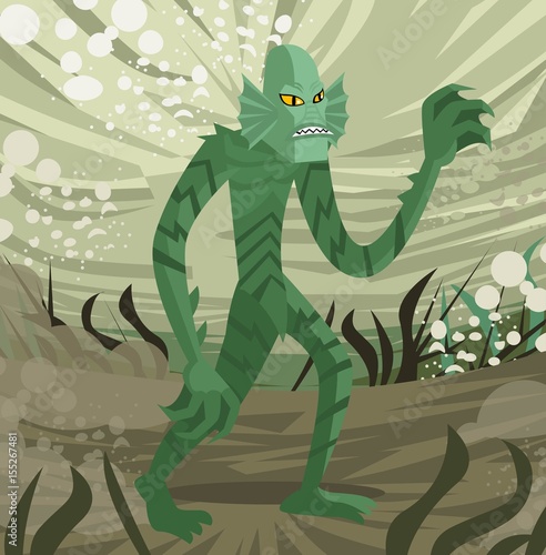 evil fish monster creature from the deep in swamp lagoon