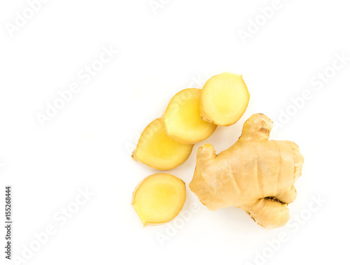 Fresh ginger on white background, raw material for cooking