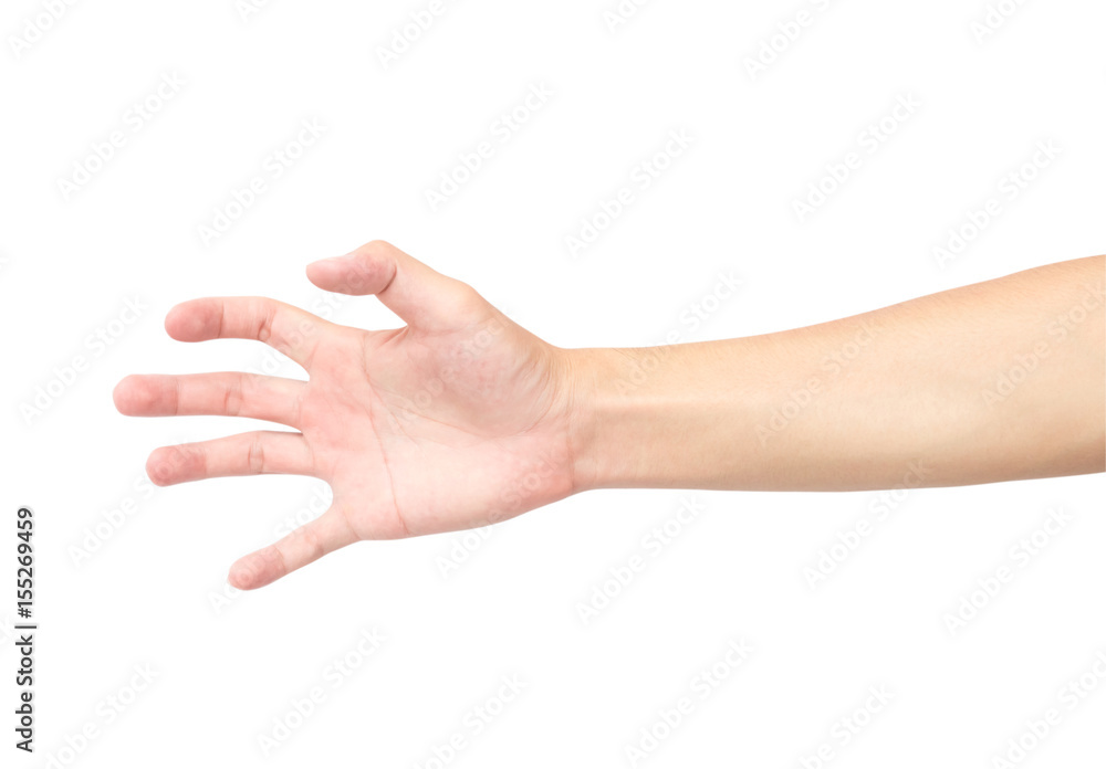 Man hand on white background with clipping path