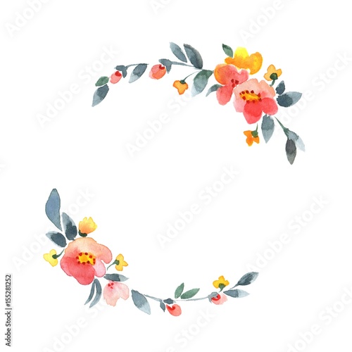 Simple floral wreath. Watercolor flowers 1. Isolated on white background. Element for design. Mother's Day,  Birthday, Valentine's Day, wedding.  © Gribanessa