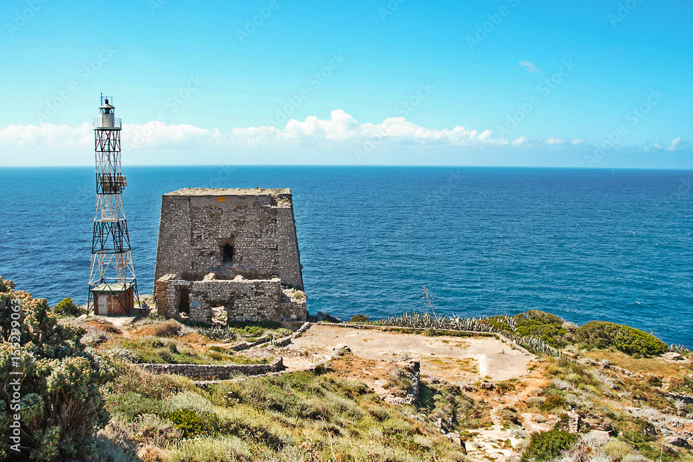 The tower and lighthouse of Punta Campanella at  Sorrento