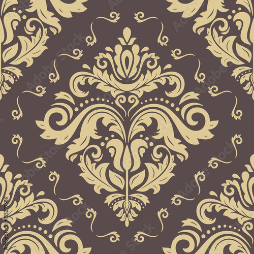 Seamless classic brown and golden pattern. Traditional orient ornament. Classic vintage background