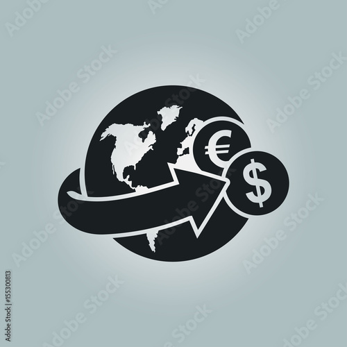 Arrow wrapped around the earth. Remittances icon.