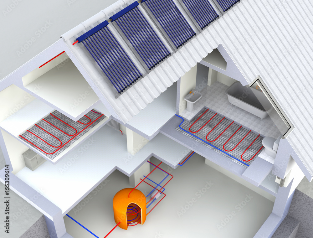 Alternative Heated House With Solar Panels, Geothermal Heating System