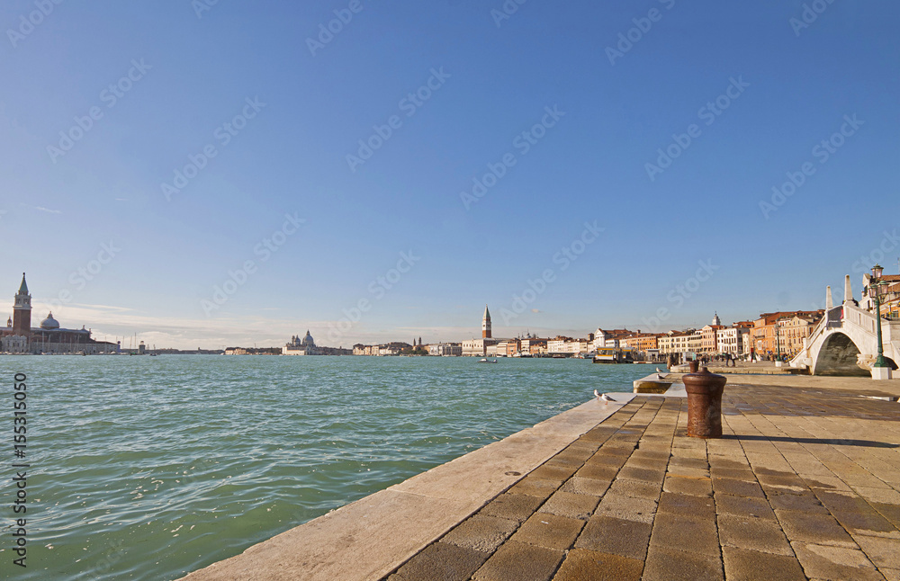 VENICE, ITALY-Venice panoramic vew of the city skyline from the lagoon
