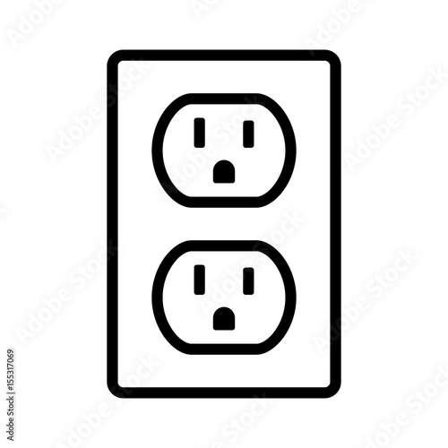 Two NEMA 5-15 grounded power outlet / ac socket line art vector icon for apps and websites