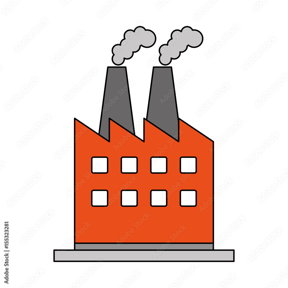 color image cartoon building industrial factory with smoke vector ...