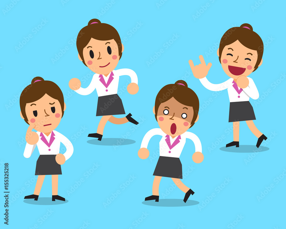 Cartoon businesswoman character poses set