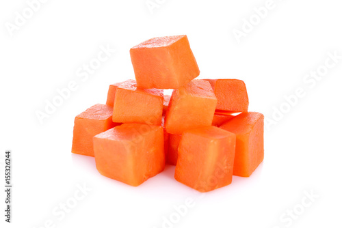 ripe cube papaya on white background