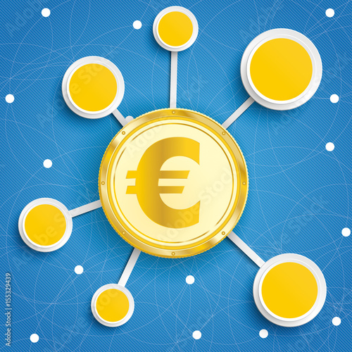 Infografik Goldene Euromünze in einem Netzwerk
