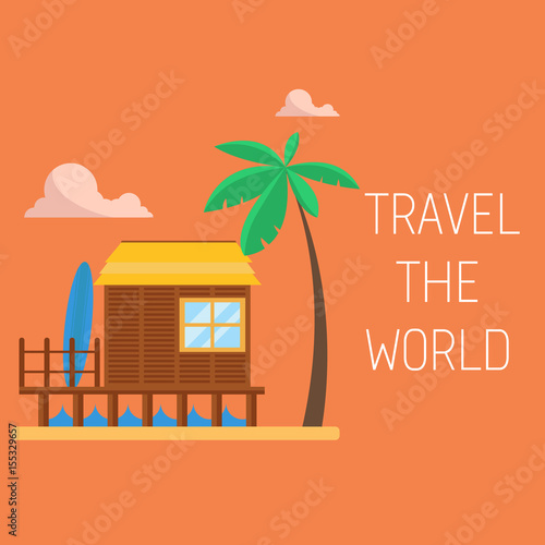 Travel the world concept. Bungalow on the beach