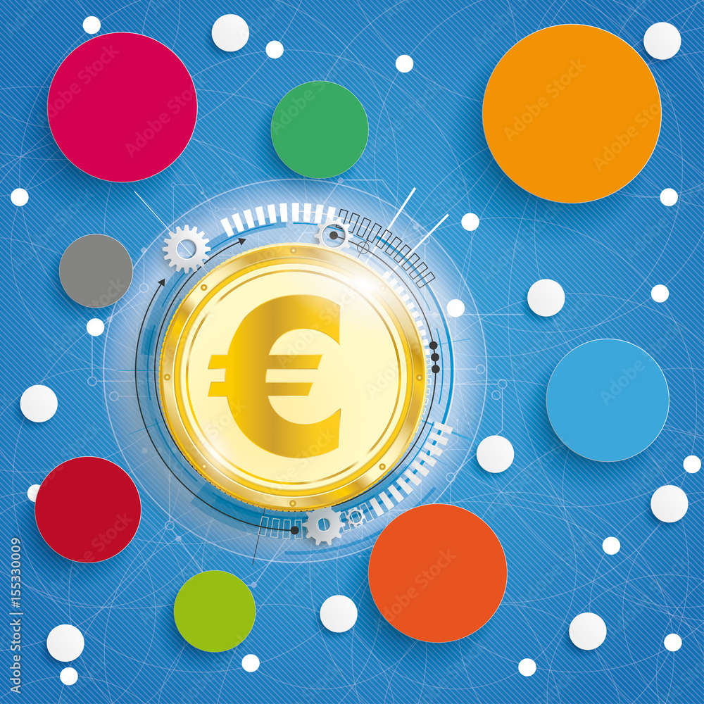 Golden Euro Circle Networks Blue Background