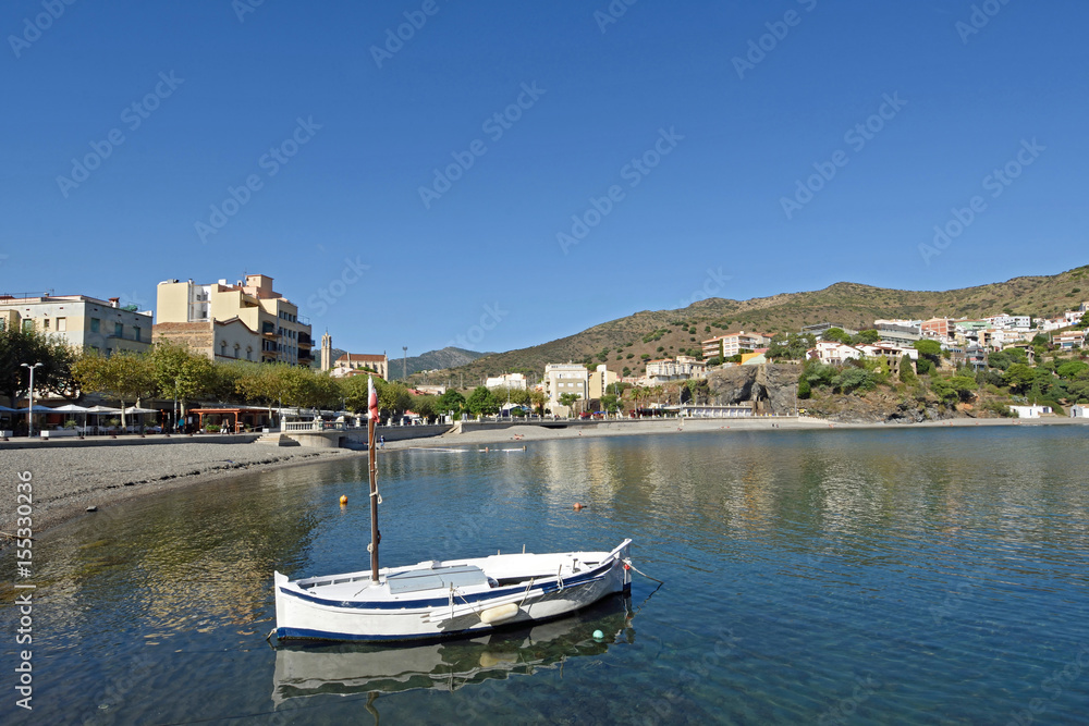 Village and beach of Portbou, Girona province, Catalonia, Spain