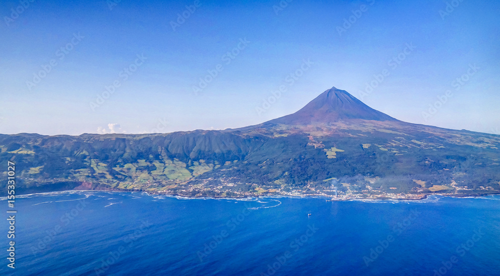 Aerial view to Pico volcano and island Azores,Portugal Aerial view to Pico volcano and island Azores,Portugal