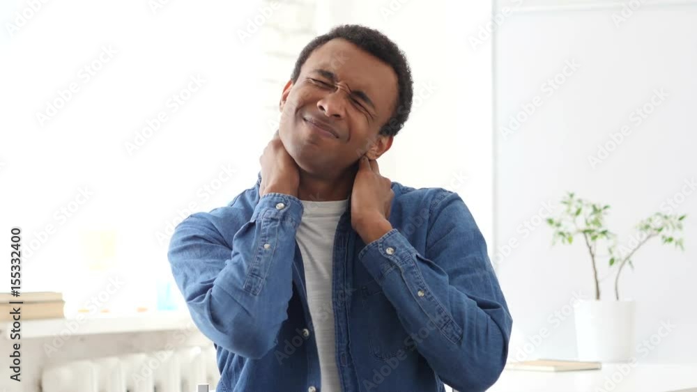 Neck Pain, Tired Afro-American Man, Portrait Neck Pain, Tired Afro-American Man, Portrait
