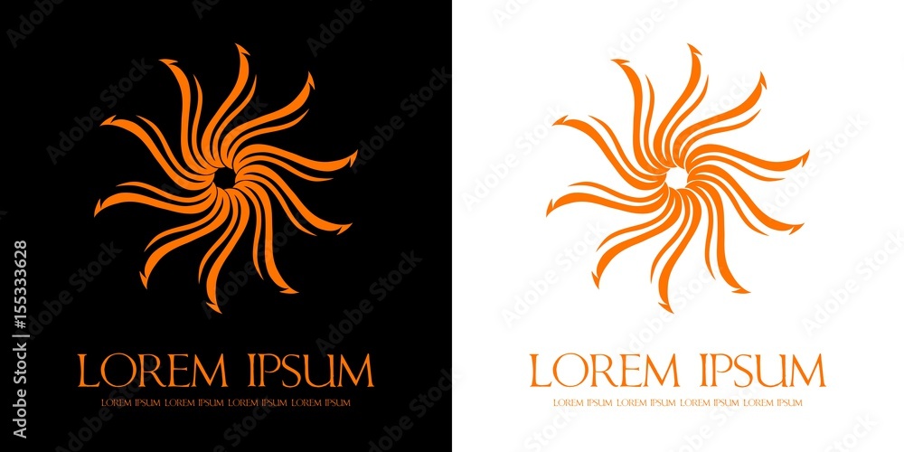 Sun or fire flower (logo on black and white background) Sun or fire flower (logo on black and white background)